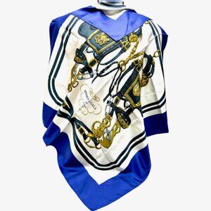 HERMES PARIS BRIDES de GALA 100%  silk scarf 35"  Ivery Blue green belts ( 32)